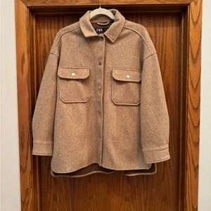 Zara Tan Utility Shacket Jacket
